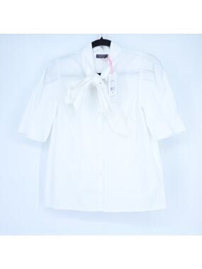 VINEYARD VINES Bow Tie Blouse White Button Front Short Sleeves Women's XS